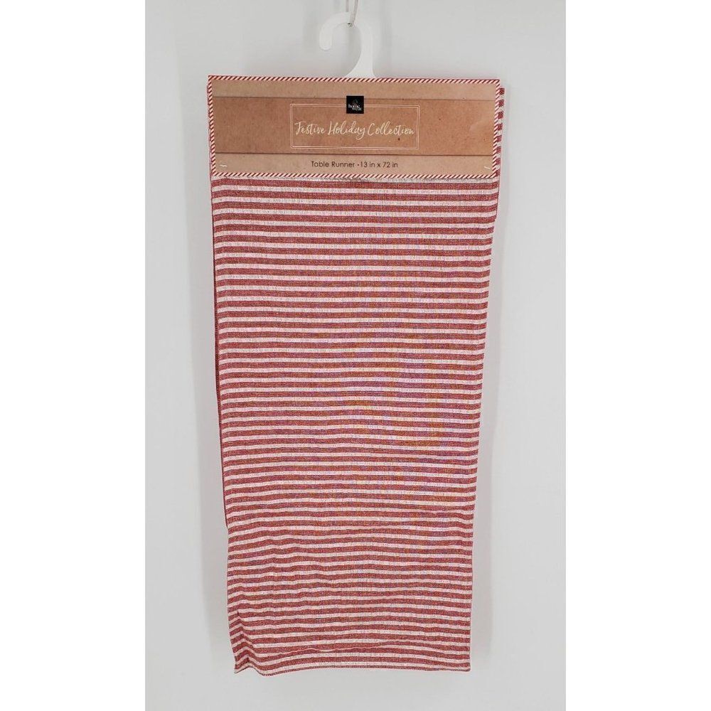 Holiday Table Runner 13X72 in Red Silver Stripe Cotton Lurex Christmas New Decor